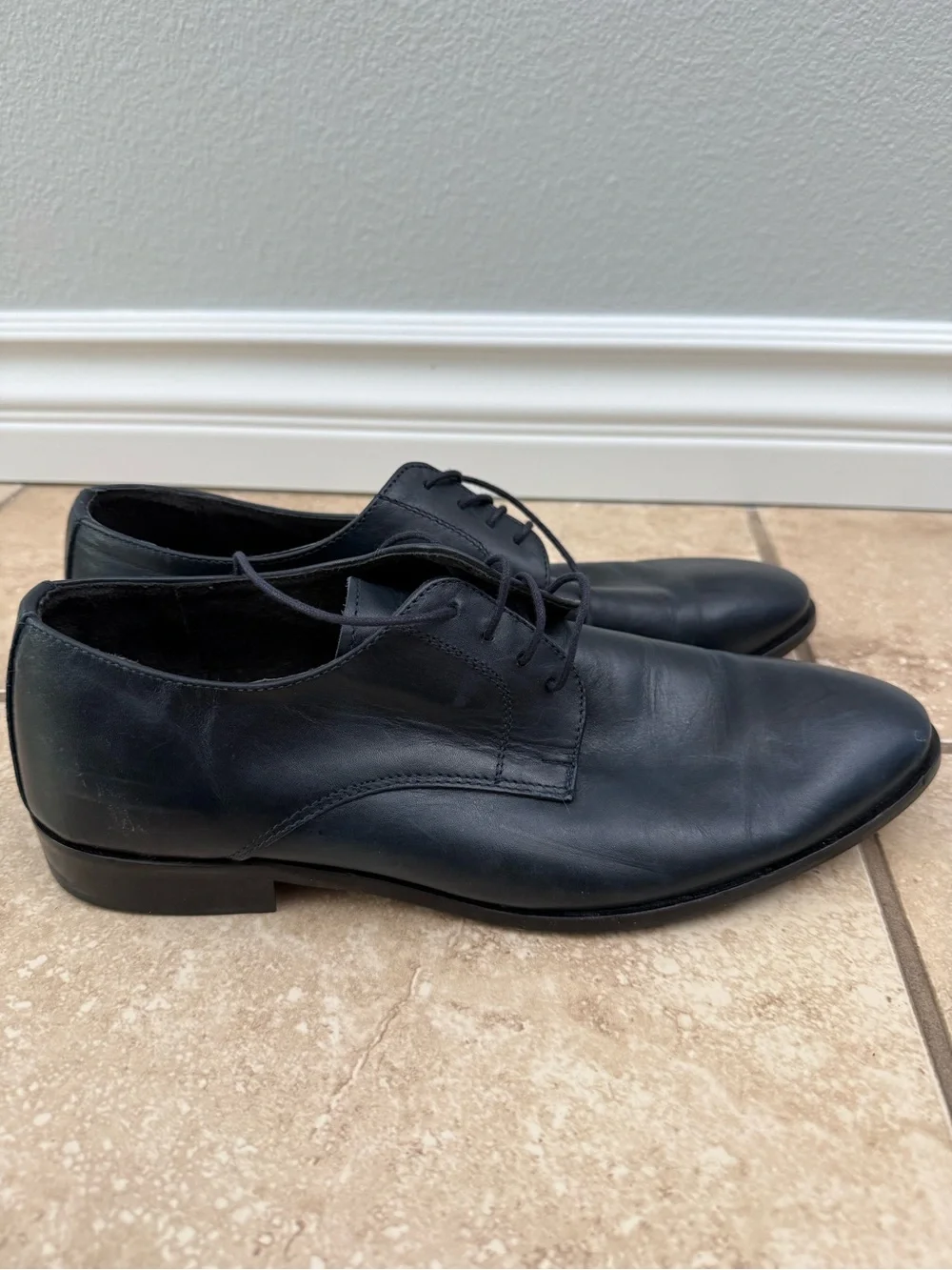 Men's Black Leather Derby Dress Shoes- Italian leather, purchased in Italy.